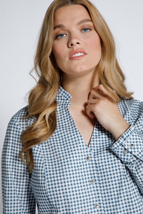 Gingham Check Button Front Peplum Blouse | all Blouses | Blouses