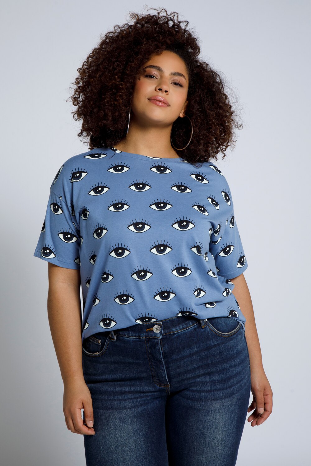 Plus Size Eye Print Oversized Shirt, Woman, blue, size: 16/18, cotton, Studio Untold