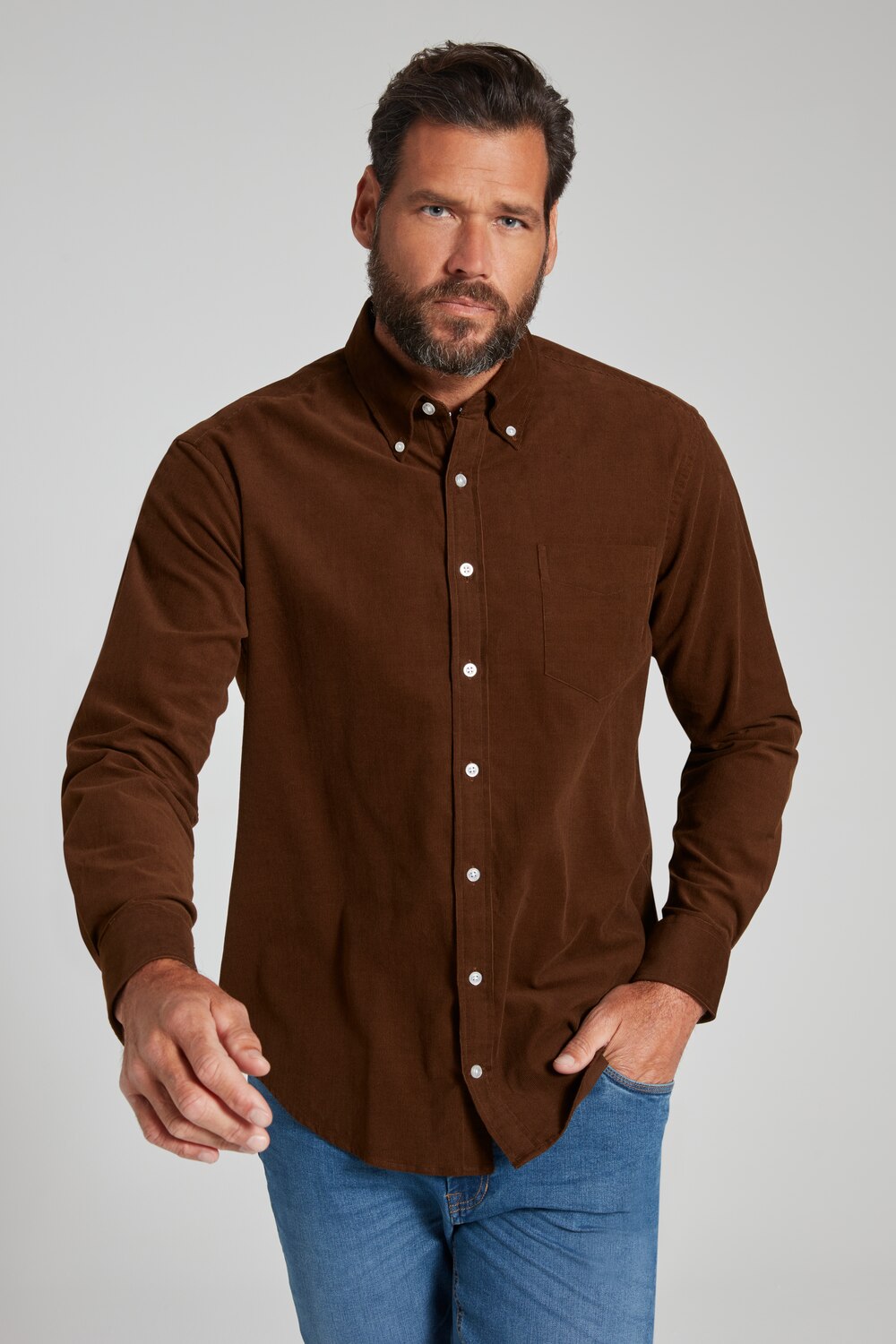 Grote Maten corduroy overhemd, Heren, bruin, Maat: XXL, Katoen, JP1880