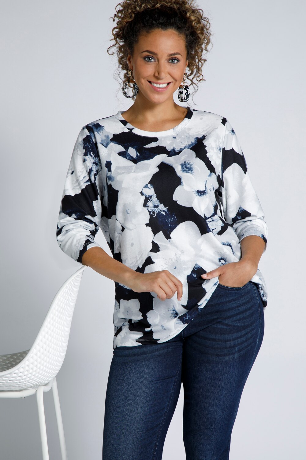 Grote Maten sweater, Dames, blauw, Maat: 46/48, Polyester, Ulla Popken Grote Maten sweater, Dames, blauw, Maat: 46/48, Polyester, Ulla Popken