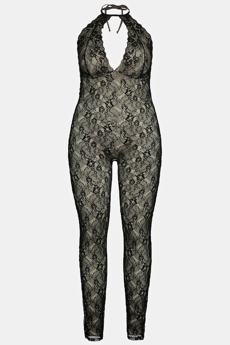 werkzaamheid Aanbevolen Haringen catsuit, ouvert, transparant kant, neckholder | Body's | Lingerie