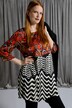 Patch Print Round Neck Tunic Blouse
