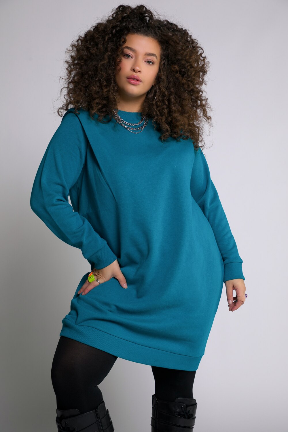 Grote Maten Sweatjurk, Dames, turquoise, Maat: 50/52, Polyester/Katoen, Studio Untold