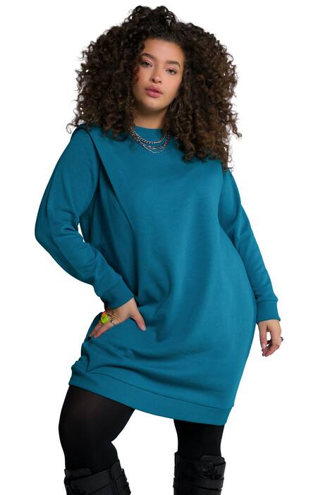 Teplákové šaty, oversize, kulatý výstřih, sklady na ramenou, dlouhé rukávy