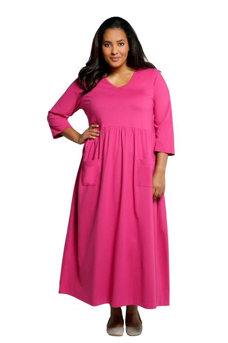 Maxi šaty, princesový šev, kapsy, výstřih do V, 3/4 rukávy