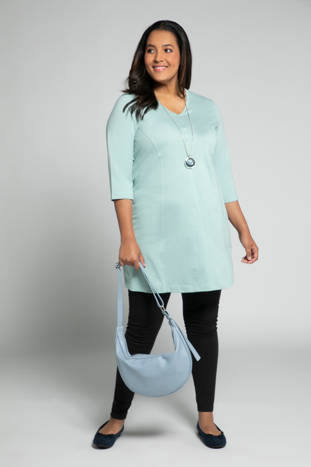 Plus Size Princess Seam Knit Tunic, Woman, turquoise, size: 20/22, cotton, Ulla Popken