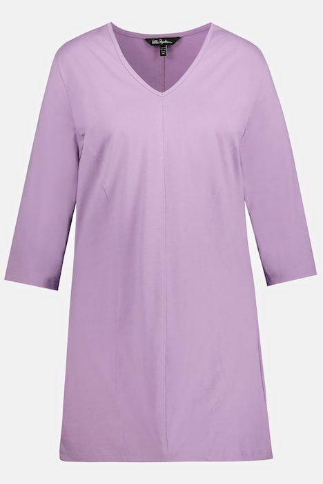 Camiseta larga, costuras princesa, cuello en V, mangas 3/4