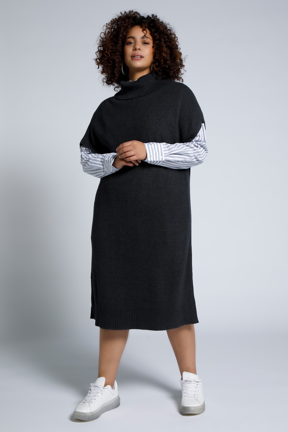 Grote Maten pulluner jurk, Dames, zwart, Maat: 42/44, Viscose/Polyester/Synthetische vezels, Studio 