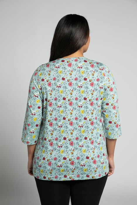 Mint Floral Print Round Neck Cotton Tee | Knit Tunics | Knit Tops & Tees