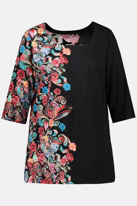 lång topp, rosor, fyrkantig urringning, trekvartsärm