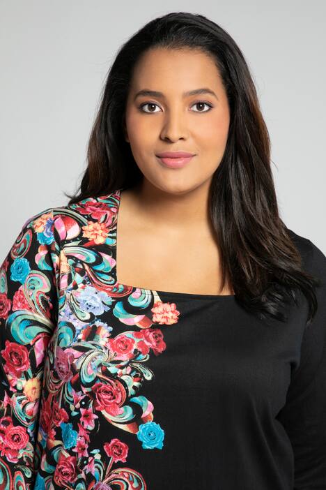 lång topp, rosor, fyrkantig urringning, trekvartsärm