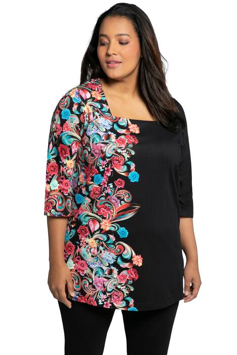 Dlouhé tričko, růže, hranatý výstřih, 3/4 rukávy