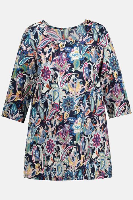 lång topp, tryck, fyrkantig urringning, trekvartsärm