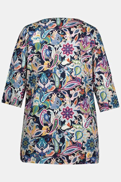 lång topp, tryck, fyrkantig urringning, trekvartsärm