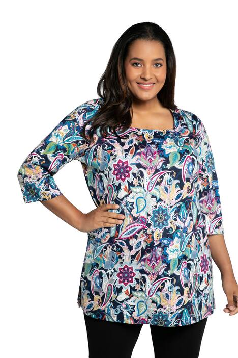 Dlouhé tričko, potisk, hranatý výstřih, 3/4 rukávy