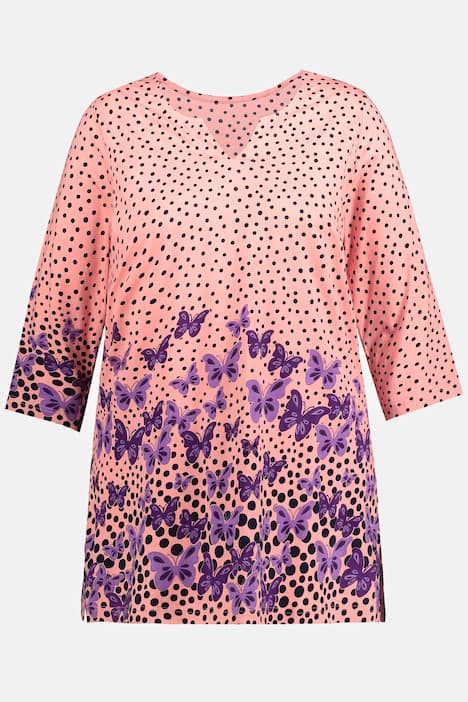 Longshirt, Schmetterling, Tunika-Ausschnitt, 3/4-Arm