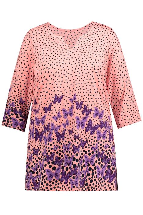 Dlouhé tričko, motýl, tunikový výstřih, 3/4 rukávy