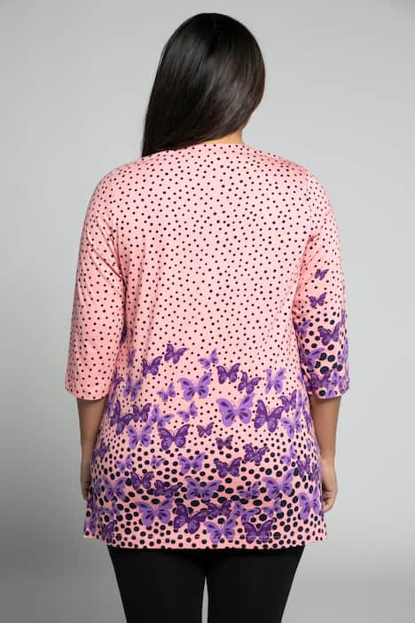 Longshirt, Schmetterling, Tunika-Ausschnitt, 3/4-Arm