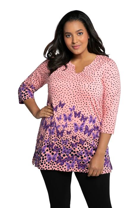 Dlouhé tričko, motýl, tunikový výstřih, 3/4 rukávy