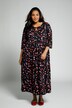 Vestido maxi, lunares, cuello redondo, mangas 3/4