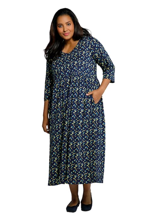 Maxi šaty, puntíky, výstřih do V, 3/4 rukávy