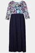Maxikleid, oben Blüten, Rock uni, Rundhals, 3/4-Arm