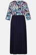 Maxikleid, oben Blüten, Rock uni, Rundhals, 3/4-Arm