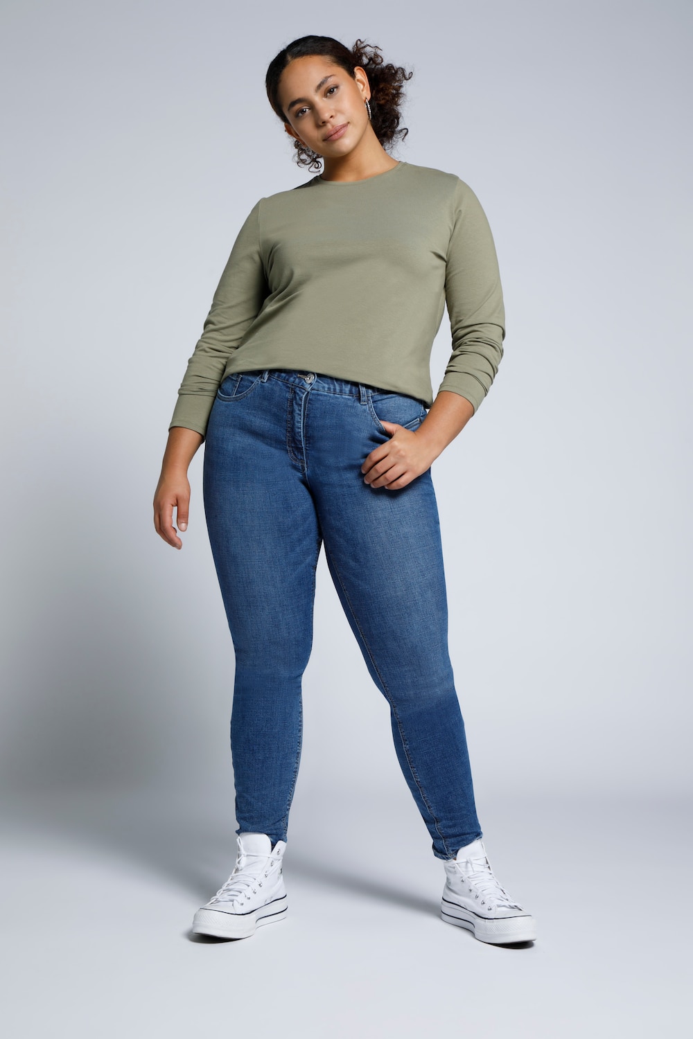 Grote Maten skinny jeans, Dames, paars, Maat: 52, Katoen, Studio Untold
