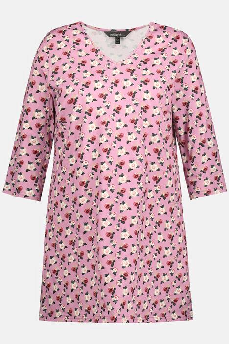 Longshirt, Rosen, V-Ausschnitt, 3/4-Arm