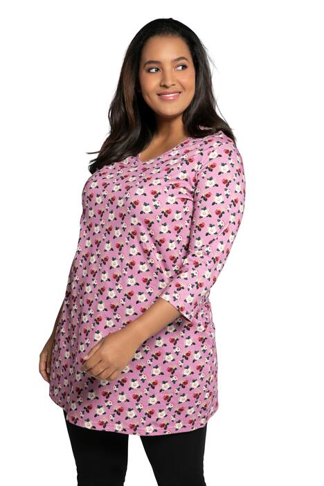 Dlouhé tričko, růže, výstřih do V, 3/4 rukávy