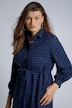Mini Kleid, A-Line, Hemdkragen, Langarm, Karo Muster