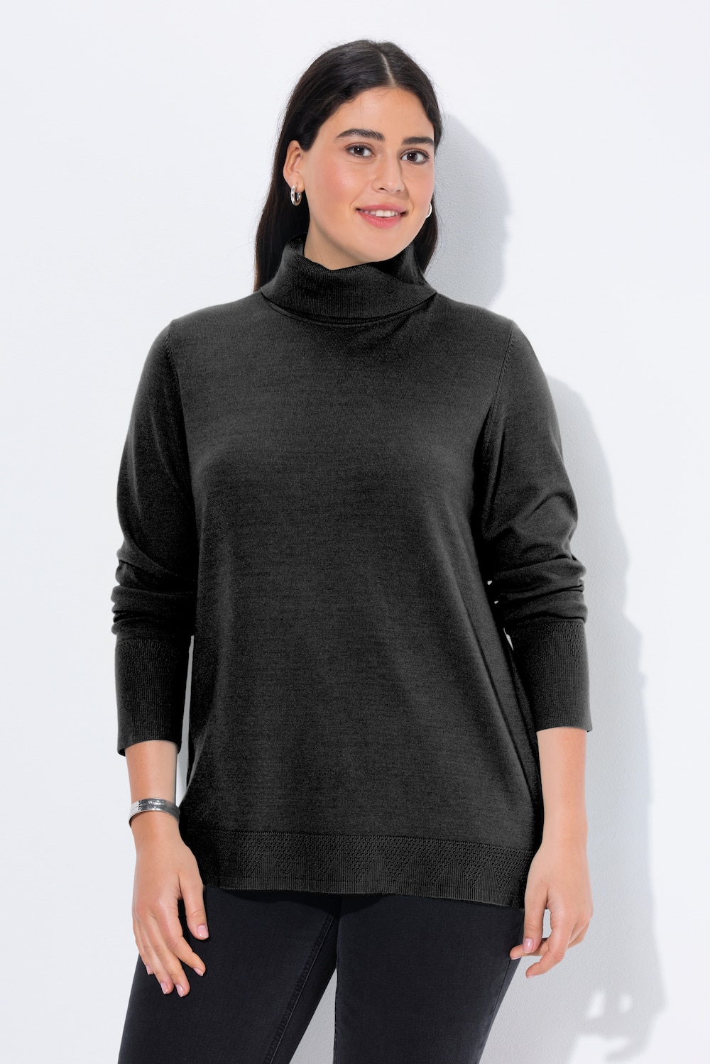 Thumbnail - Große Größen Rollkragenpullover, Damen, schwarz, Größe: 42/44, Viskose/Polyester/Synthetische Fasern, Ulla Popken