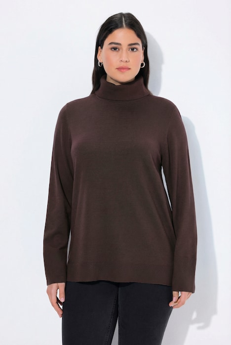 Rollkragenpullover, breite Rippbündchen, Langarm