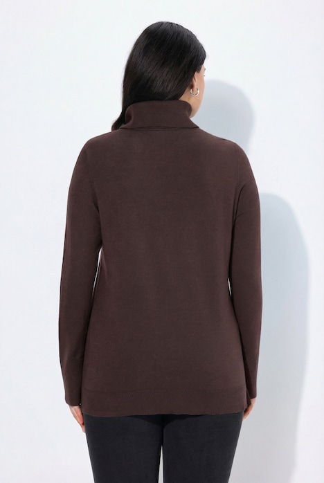 Rollkragenpullover, breite Rippbündchen, Langarm