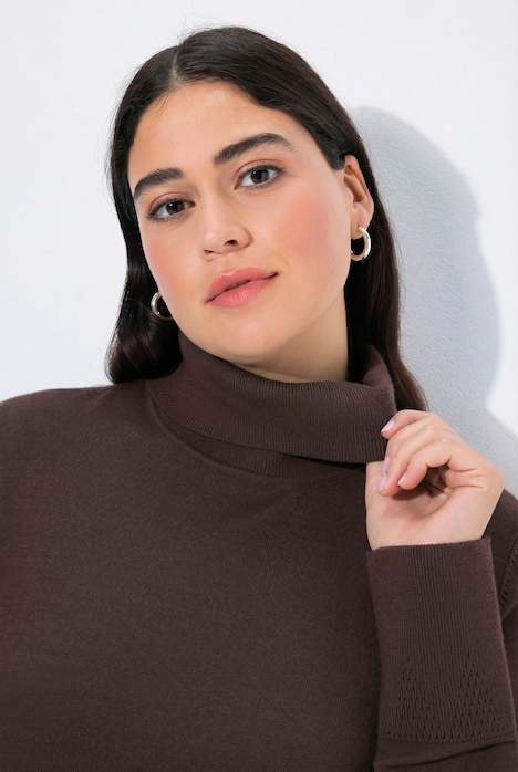 Rollkragenpullover, breite Rippbündchen, Langarm
