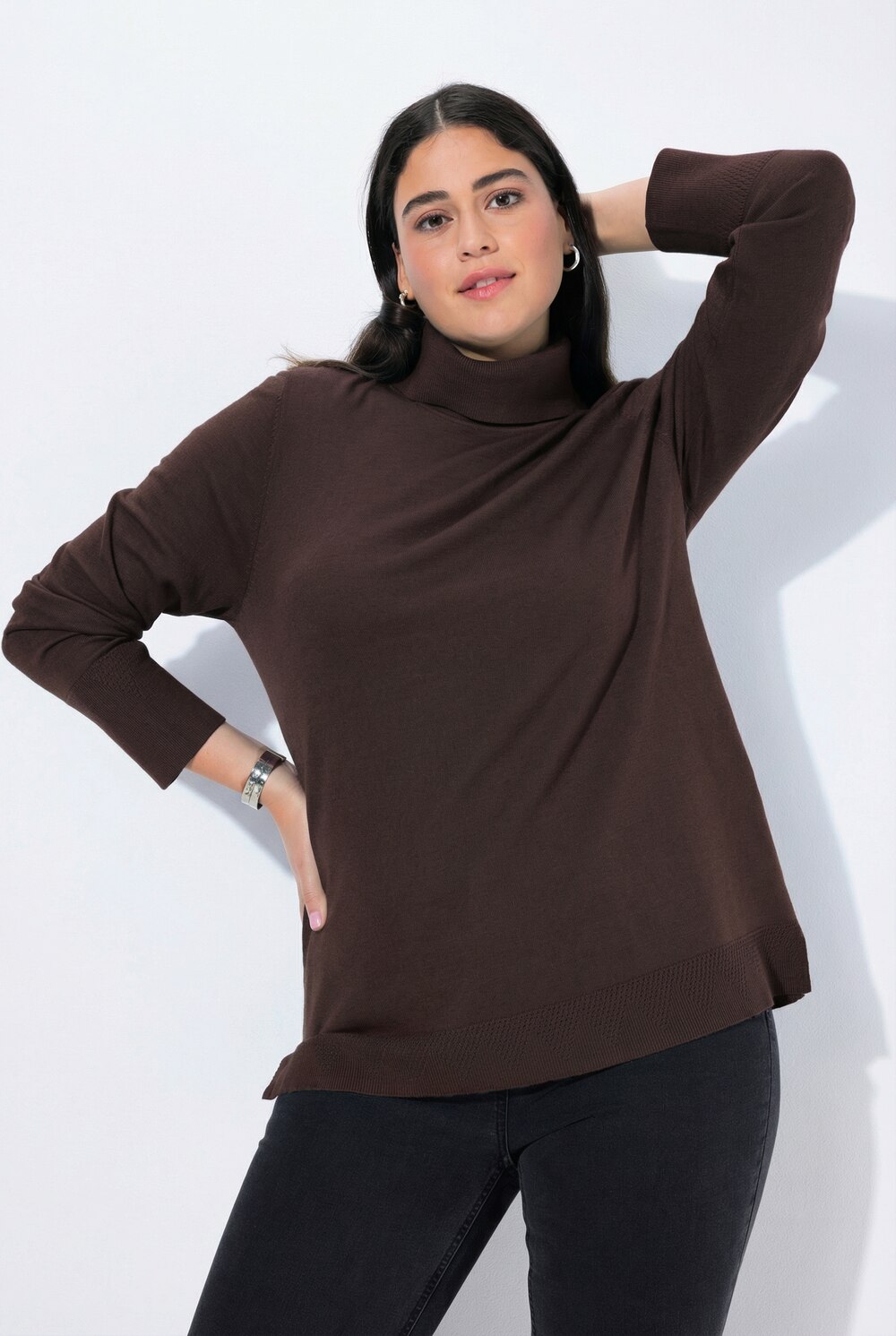 Rollkragenpullover, breite Rippbündchen, Langarm