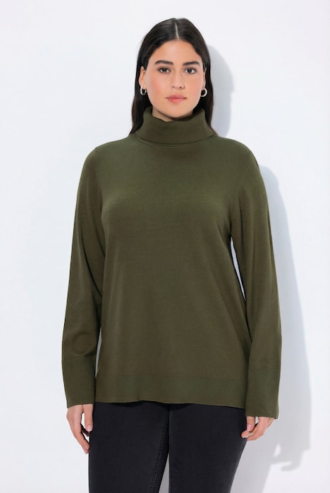 Rollkragenpullover, breite Rippbündchen, Langarm