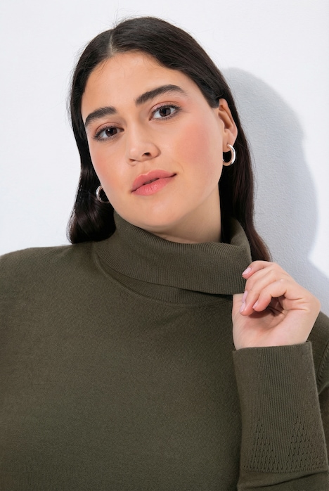 Rollkragenpullover, breite Rippbündchen, Langarm