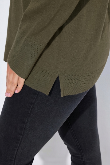 Rollkragenpullover, breite Rippbündchen, Langarm