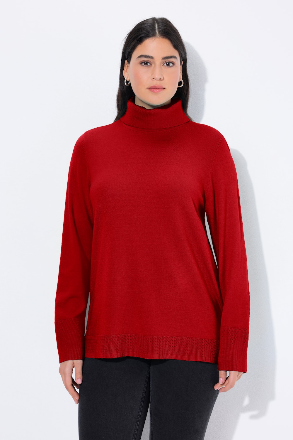 Thumbnail - Große Größen Rollkragenpullover, Damen, rot, Größe: 50/52, Viskose/Polyester/Synthetische Fasern, Ulla Popken