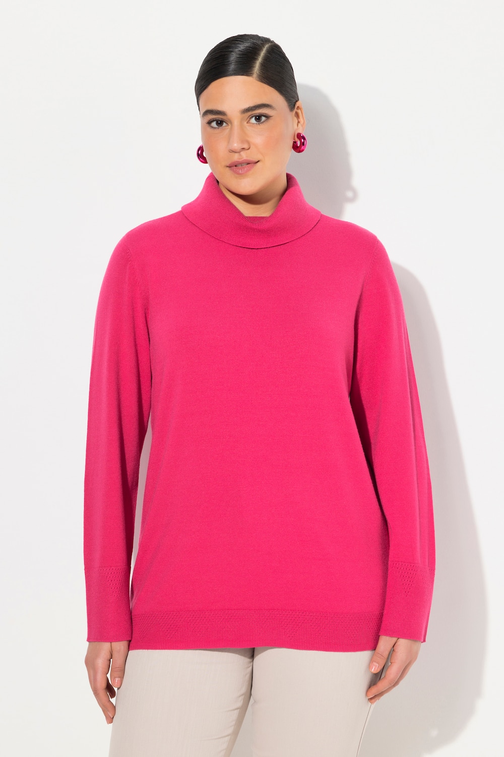 Thumbnail - Große Größen Rollkragenpullover, Damen, rosa, Größe: 50/52, Viskose/Polyester/Synthetische Fasern, Ulla Popken