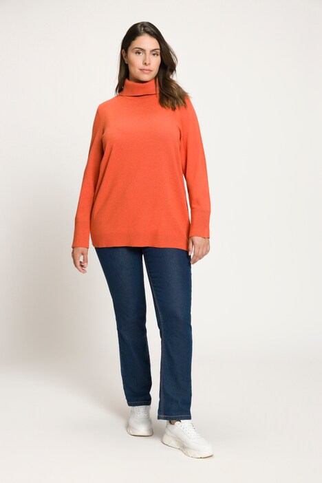 Rollkragenpullover, breite Rippbündchen, Langarm