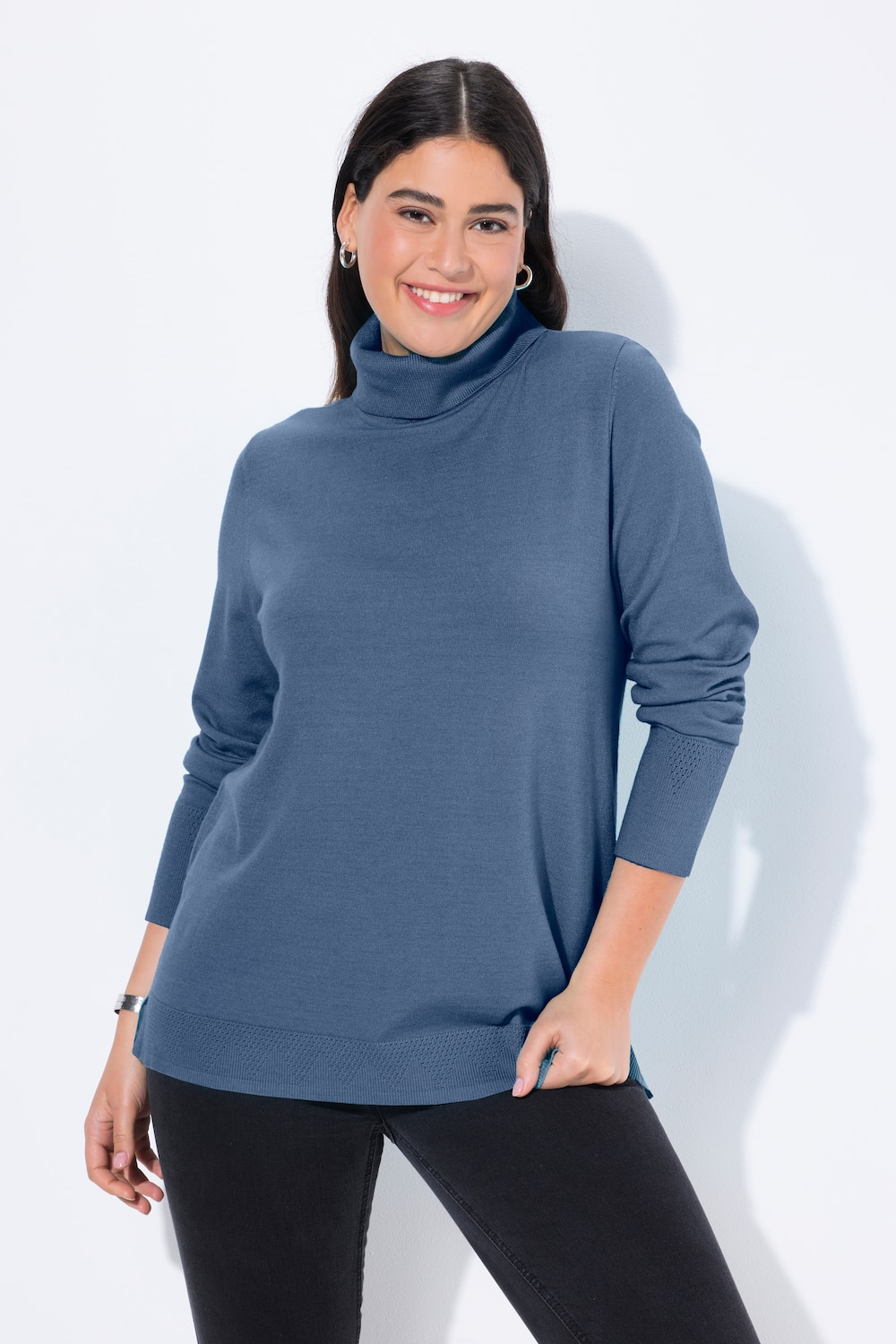 Rollkragenpullover, breite Rippbündchen, Langarm