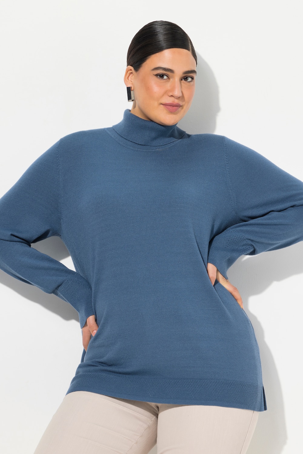 Große Größen Rollkragenpullover, Damen, blau, Größe: 42/44, Viskose/Polyester/Synthetische Fasern, Ulla Popken