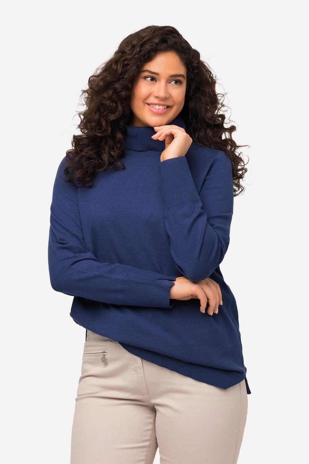 Grote Maten colpullover, Dames, blauw, Maat: 42/44, Viscose/Polyester/Synthetische vezels, Ulla Popken