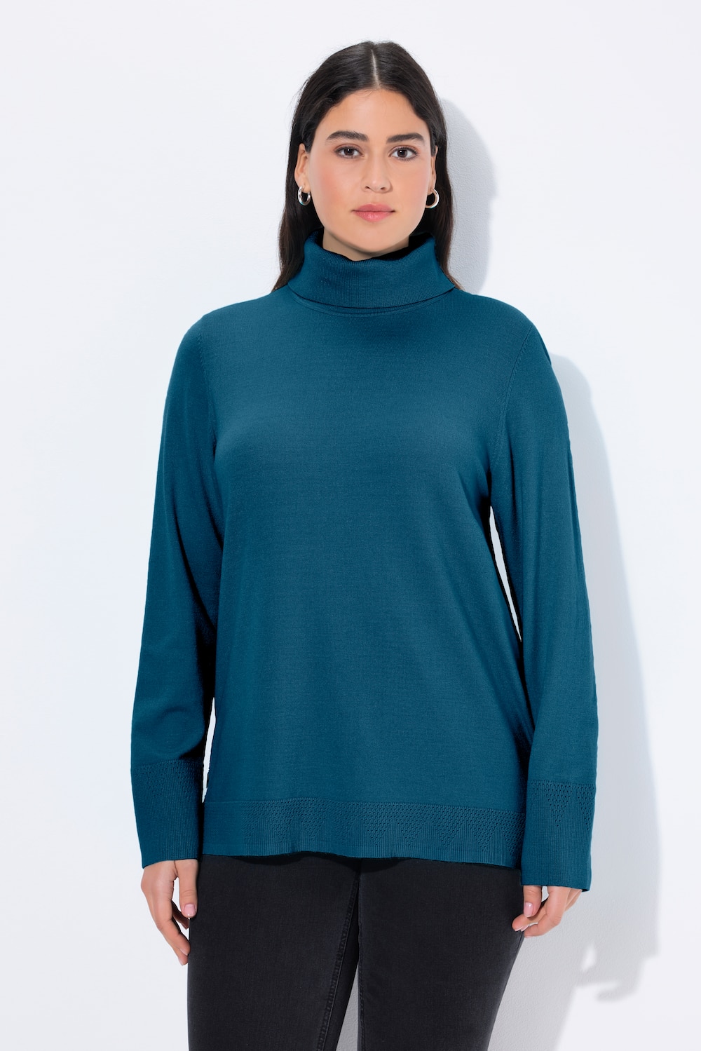 Große Größen Rollkragenpullover, Damen, blau, Größe: 50/52, Viskose/Polyester/Synthetische Fasern, Ulla Popken
