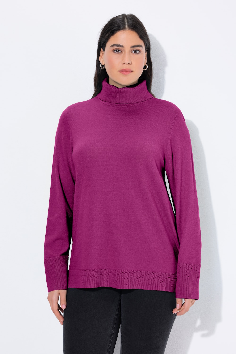 Große Größen Rollkragenpullover, Damen, lila, Größe: 42/44, Viskose/Polyester/Synthetische Fasern, Ulla Popken