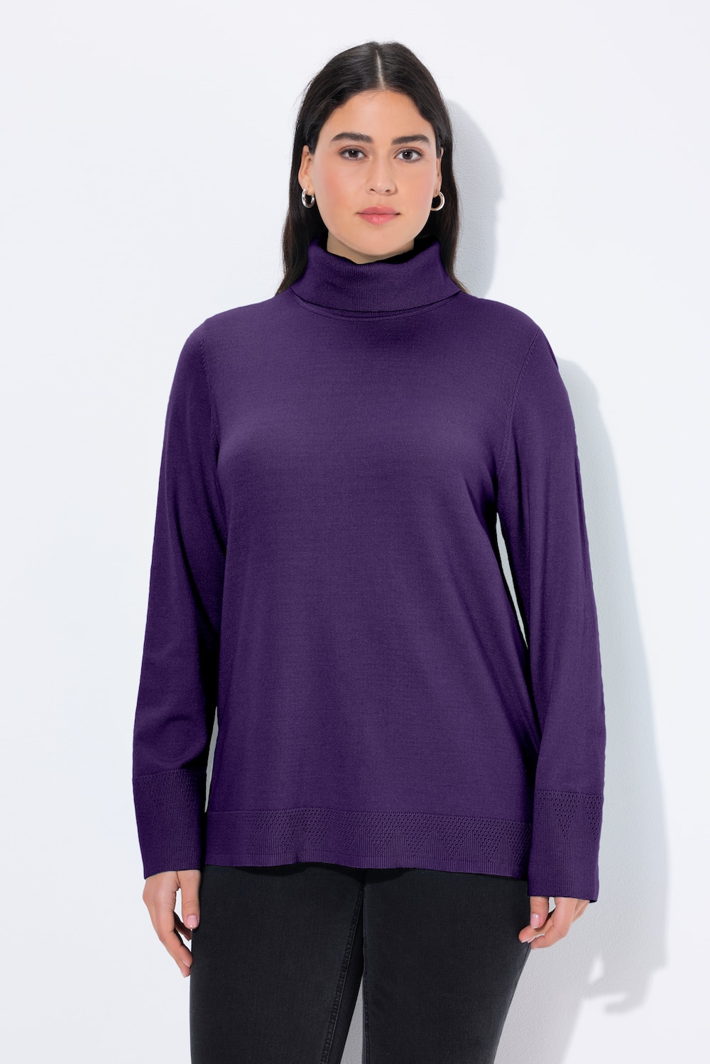 Große Größen Rollkragenpullover, Damen, lila, Größe: 42/44, Viskose/Polyester/Synthetische Fasern, Ulla Popken