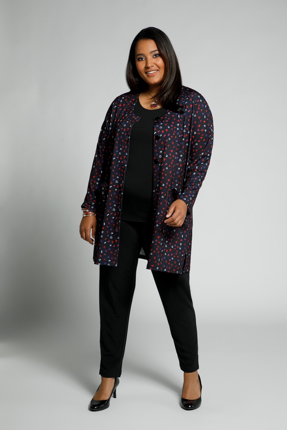 Grote Maten jersey jasje, Dames, zwart, Maat: 42/44, Polyester, Ulla Popken Grote Maten jersey jasje, Dames, zwart, Maat: 42/44, Polyester, Ulla Popken
