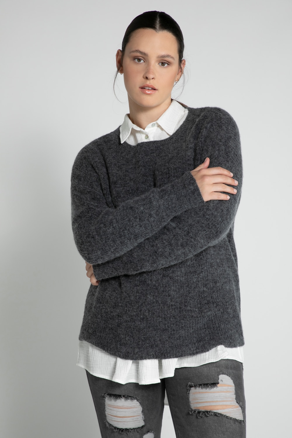 Plus Size Soft Rib Knit Sweater, Woman, black, size: 16/18, synthetic fibers/wool, Studio Untold
